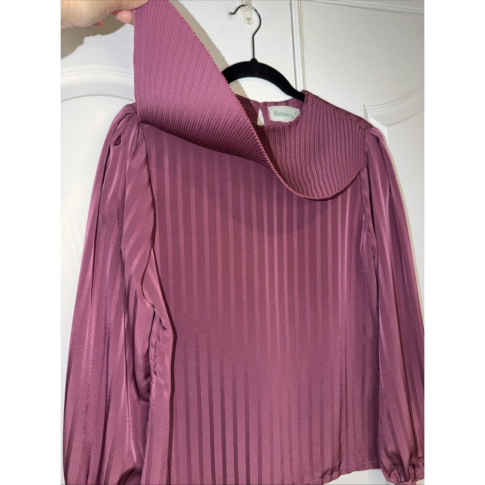 Vintage Bethany Blouse Womens 11/12 Purple Retro 70s Dainty Secretary to Disco - Picture 2 of 12